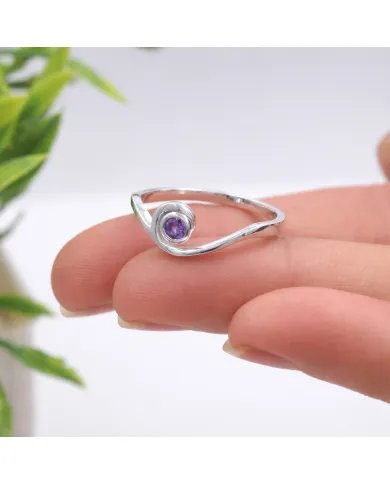 Amethyst Swirl Ring - 925 Sterling Silver Handmade Gemstone Jewelry