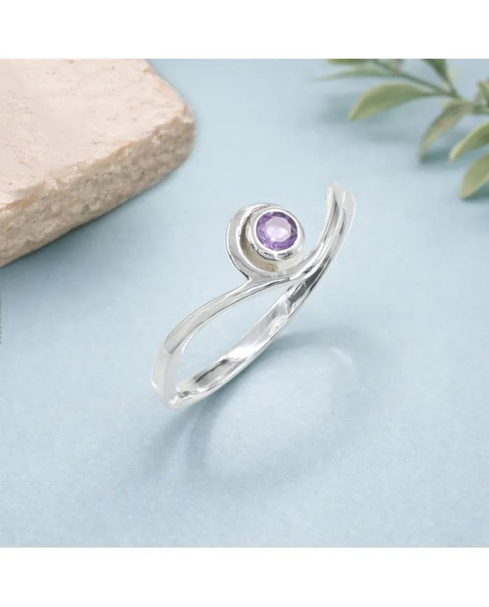 Amethyst Swirl Ring - 925 Sterling Silver Handmade Gemstone Jewelry