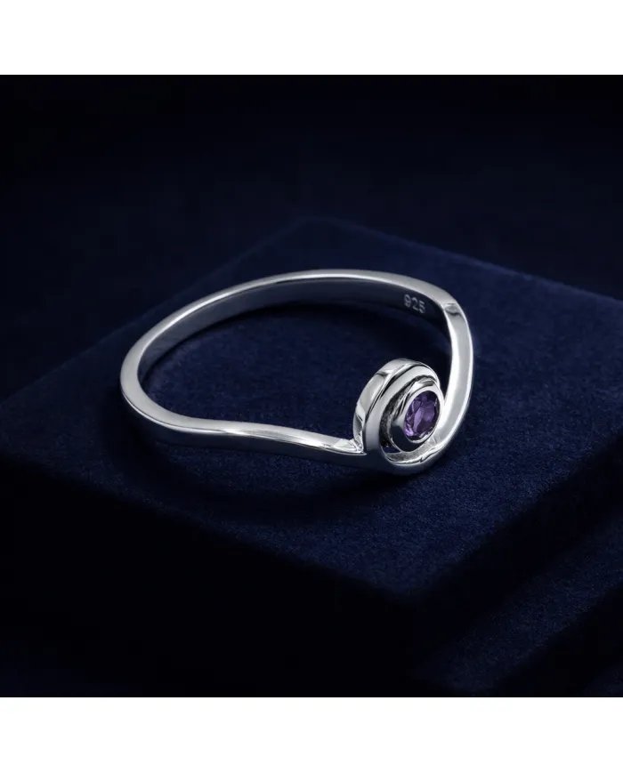 Amethyst Swirl Ring - 925 Sterling Silver Handmade Gemstone Jewelry