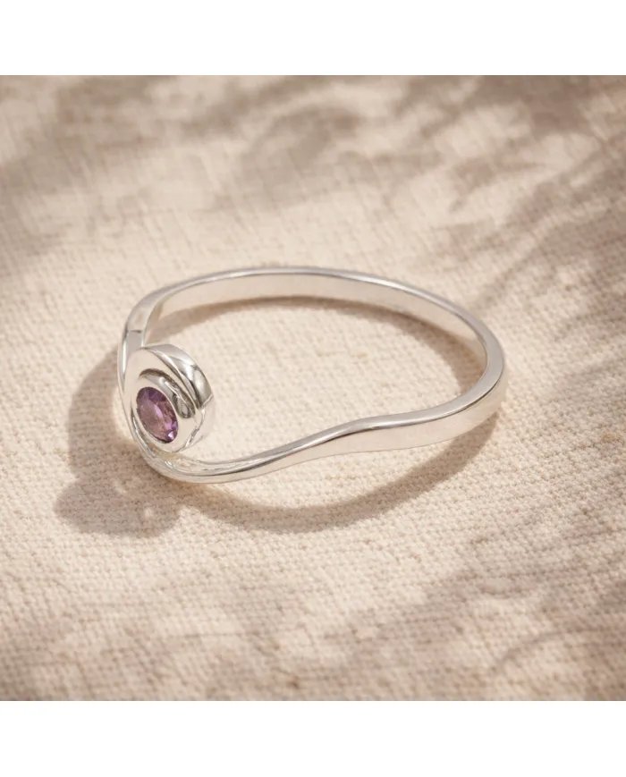 Amethyst Swirl Ring - 925 Sterling Silver Handmade Gemstone Jewelry