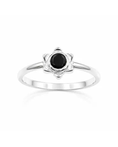 Black Onyx Promise Ring - 925 Sterling Silver Flower Shaped Jewelry