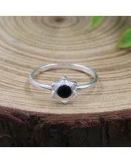 Black Onyx Promise Ring - 925 Sterling Silver Flower Shaped Jewelry