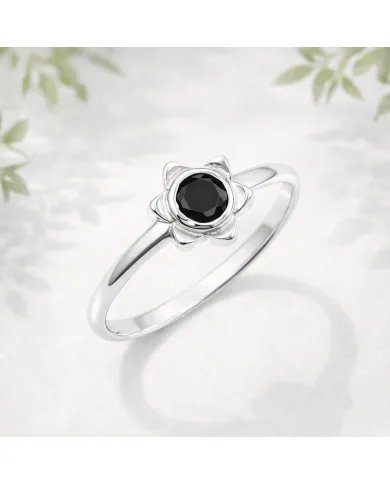 Black Onyx Promise Ring - 925 Sterling Silver Flower Shaped Jewelry