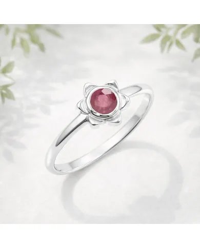 Natural Ruby Ring - 925 Sterling Silver Handmade Flower Shaped Jewelry