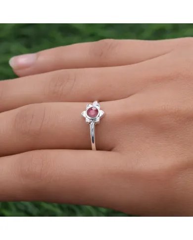 Natural Ruby Ring - 925 Sterling Silver Handmade Flower Shaped Jewelry