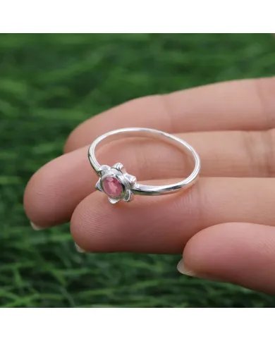 Natural Ruby Ring - 925 Sterling Silver Handmade Flower Shaped Jewelry