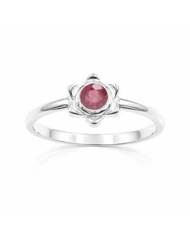 Natural Ruby Ring - 925 Sterling Silver Handmade Flower Shaped Jewelry