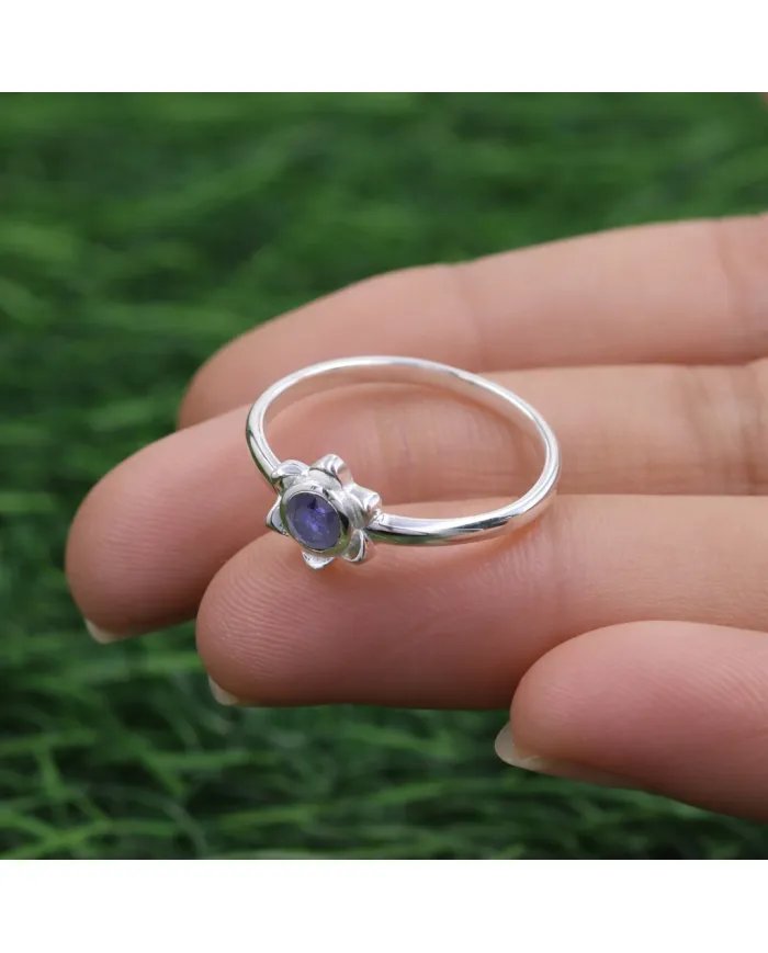 Natural Blue Sapphire Flower Ring – 925 Sterling Silver Handmade Jewelry