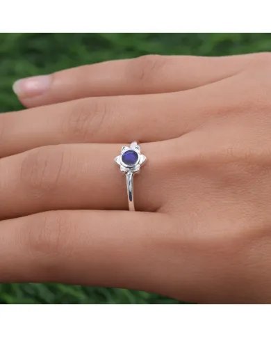 Natural Blue Sapphire Flower Ring – 925 Sterling Silver Handmade Jewelry