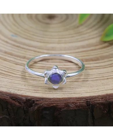 Natural Blue Sapphire Flower Ring – 925 Sterling Silver Handmade Jewelry