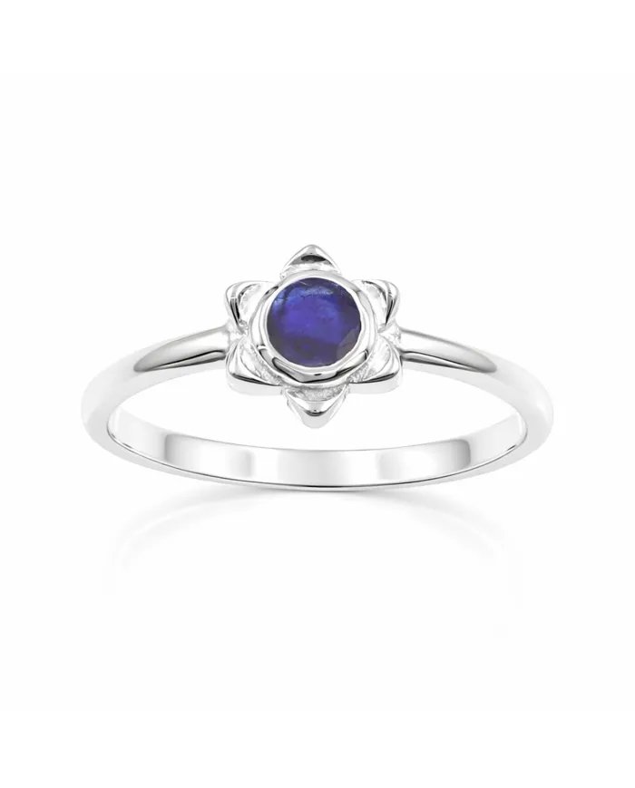 Natural Blue Sapphire Flower Ring – 925 Sterling Silver Handmade Jewelry