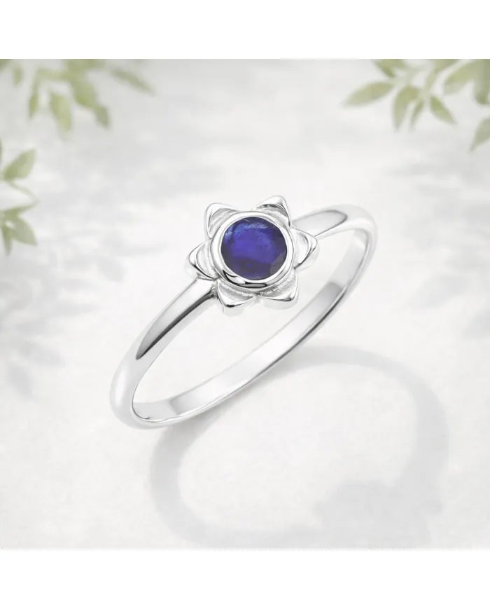 Natural Blue Sapphire Flower Ring – 925 Sterling Silver Handmade Jewelry