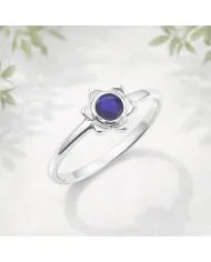 Natural Blue Sapphire Flower Ring – 925 Sterling Silver Handmade Jewelry