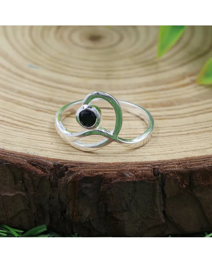 Black Onyx Modern Ring - 925 Sterling Silver Handmade Gemstone Jewelry