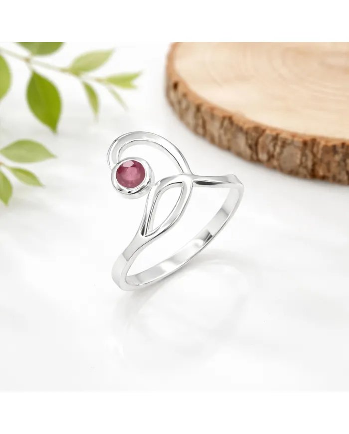 Natural Ruby Ring - 925 Sterling Silver Handmade Gemstone Modern Jewelry