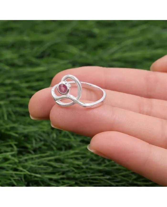 Natural Ruby Ring - 925 Sterling Silver Handmade Gemstone Modern Jewelry