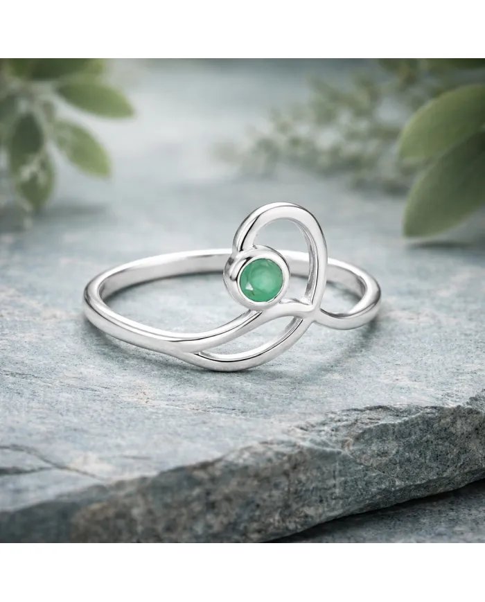 Emerald Gemstone Ring - 925 Sterling Silver Handmade Modern Jewelry