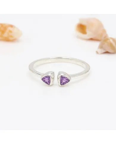 Amethyst Open Ring Trillion Cut - 925 Sterling Silver Handmade Jewelry