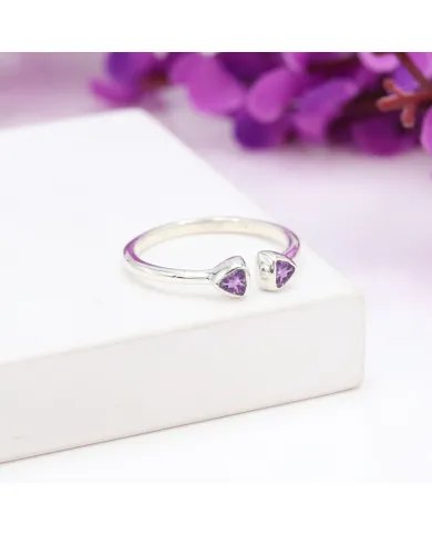 Amethyst Open Ring Trillion Cut - 925 Sterling Silver Handmade Jewelry
