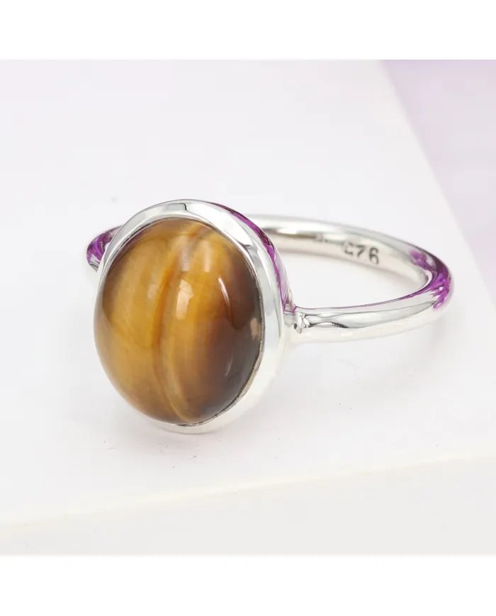 Natural Tiger Eye Stone Ring - 925 Sterling Silver Handmade Jewelry
