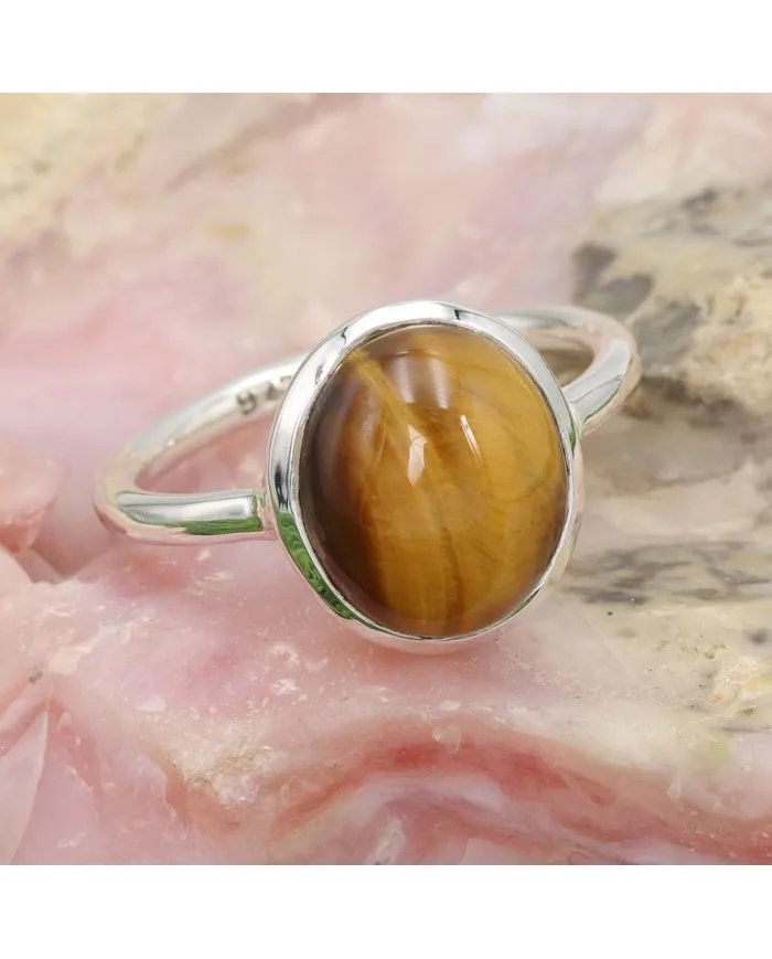Natural Tiger Eye Stone Ring - 925 Sterling Silver Handmade Jewelry