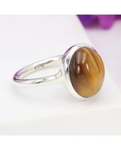Natural Tiger Eye Stone Ring - 925 Sterling Silver Handmade Jewelry
