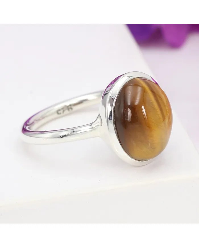 Natural Tiger Eye Stone Ring - 925 Sterling Silver Handmade Jewelry