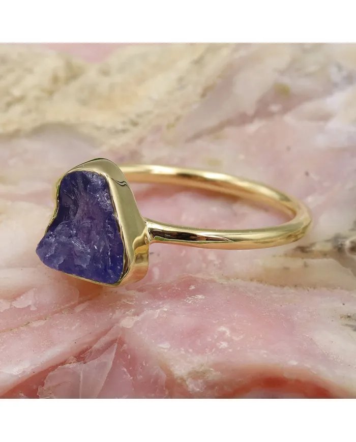 Raw Tanzanite Ring – Handmade Gold Plated 925 Silver Jewelry