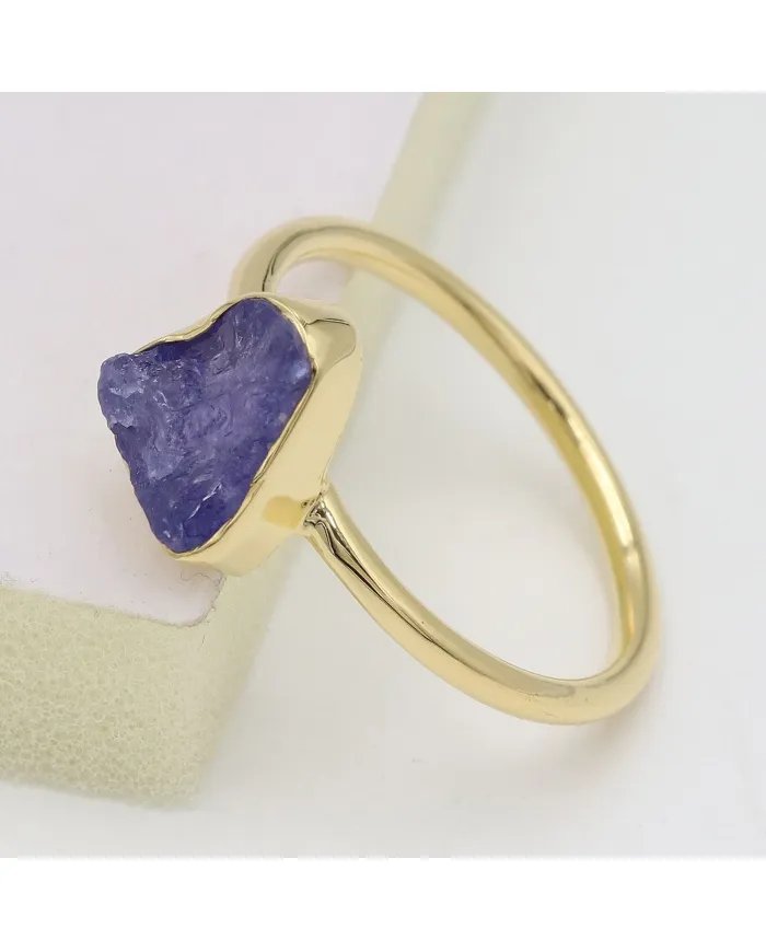 Raw Tanzanite Ring – Handmade Gold Plated 925 Silver Jewelry