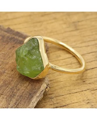Natural Peridot Ring - 925 Silver Gold Plated Statement Jewelry for Women