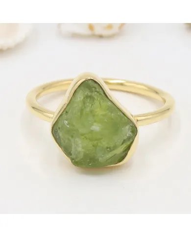 Natural Peridot Ring - 925 Silver Gold Plated Statement Jewelry for Women
