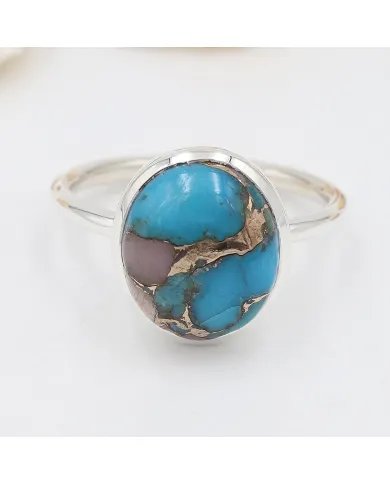 Blue Copper Turquoise Ring - 925 Sterling Silver Handmade Jewelry