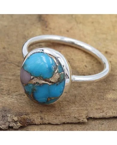Blue Copper Turquoise Ring - 925 Sterling Silver Handmade Jewelry