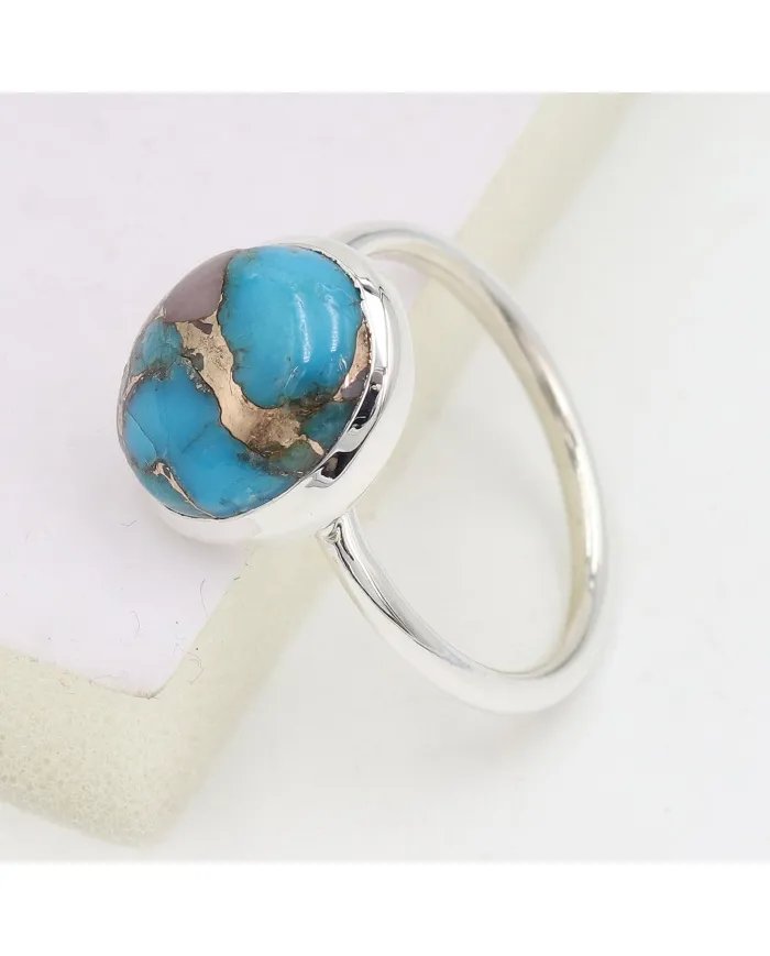 Blue Copper Turquoise Ring - 925 Sterling Silver Handmade Jewelry