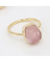Raw Morganite Ring - 925 Silver Gold Plated Handmade Jewelry