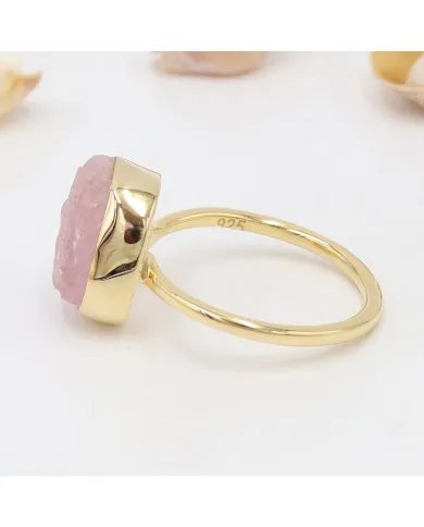 Raw Morganite Ring - 925 Silver Gold Plated Handmade Jewelry