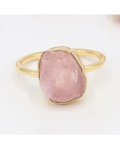 Raw Morganite Ring - 925 Silver Gold Plated Handmade Jewelry