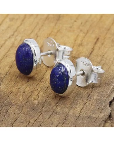 Lapis Lazuli Studs - Handmade 925 Sterling Silver Minimalist Jewelry
