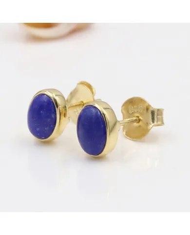 Lapis Lazuli Mini Stud Earrings – Gold Plated 925 Silver Handmade Jewelry