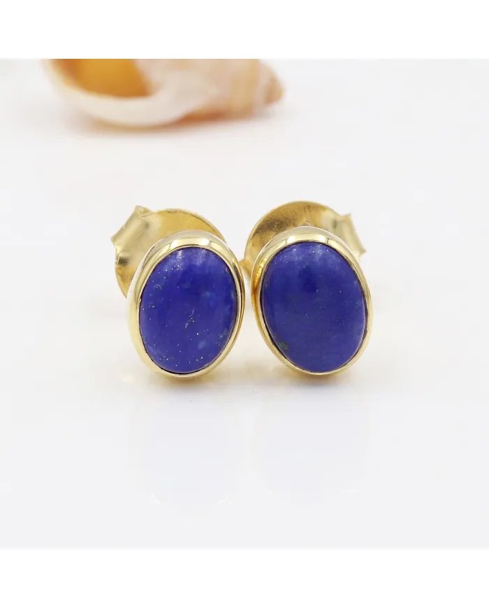 Lapis Lazuli Mini Stud Earrings – Gold Plated 925 Silver Handmade Jewelry