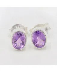 Amethyst Stud Earrings - Handmade 925 Sterling Silver Jewelry