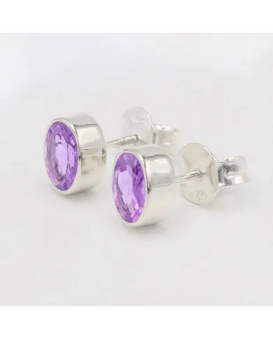 Amethyst Stud Earrings - Handmade 925 Sterling Silver Jewelry