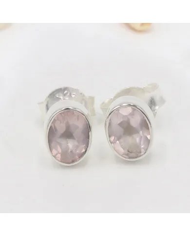 Rose Quartz Earrings - Handmade 925 Sterling Silver Post Stud Jewelry