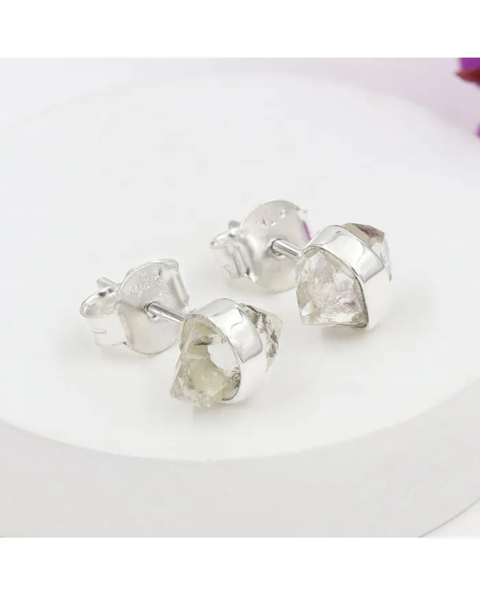 Herkimer Diamond Stud Earrings - 925 Sterling Silver Raw Gemstone Jewelry