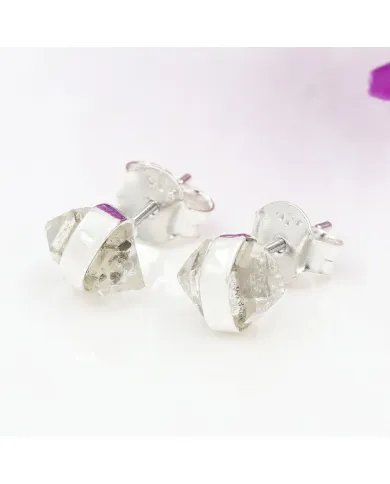 Herkimer Diamond Stud Earrings - 925 Sterling Silver Raw Gemstone Jewelry