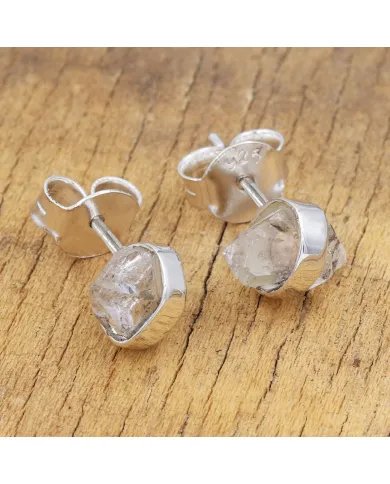 Herkimer Diamond Stud Earrings - 925 Sterling Silver Raw Gemstone Jewelry