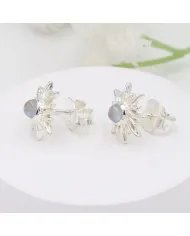 Rainbow Moonstone Sunburst Studs – Handmade 925 Sterling Silver Jewelry