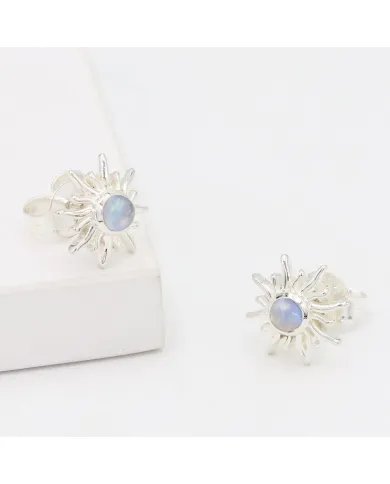 Rainbow Moonstone Sunburst Studs – Handmade 925 Sterling Silver Jewelry