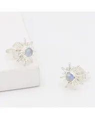 Rainbow Moonstone Sunburst Studs – Handmade 925 Sterling Silver Jewelry
