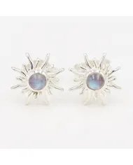 Rainbow Moonstone Sunburst Studs – Handmade 925 Sterling Silver Jewelry